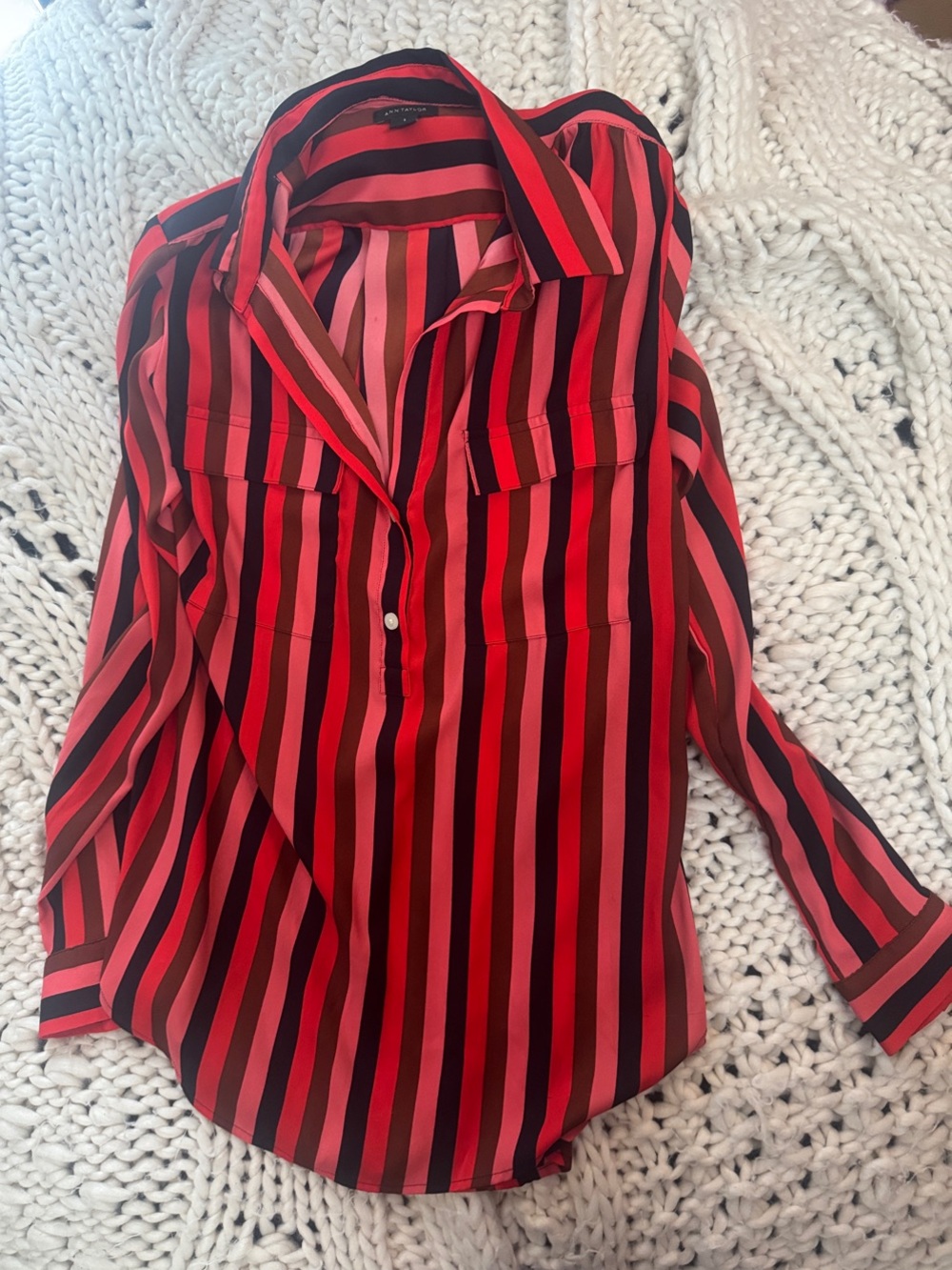 Women's Red & Black Striped Button-Front Blouse